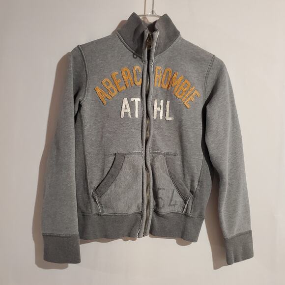 Vtg 90s Y2K Abercrombie New York Athl Puff Logo Muscle Zip Sweatshirt Kid Size M - Picture 1 of 12
